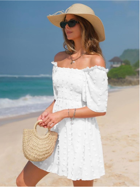 EXLURA Dresses & Skirts - Women's EXLURA White Off-Shoulder Mini Dress, Size L